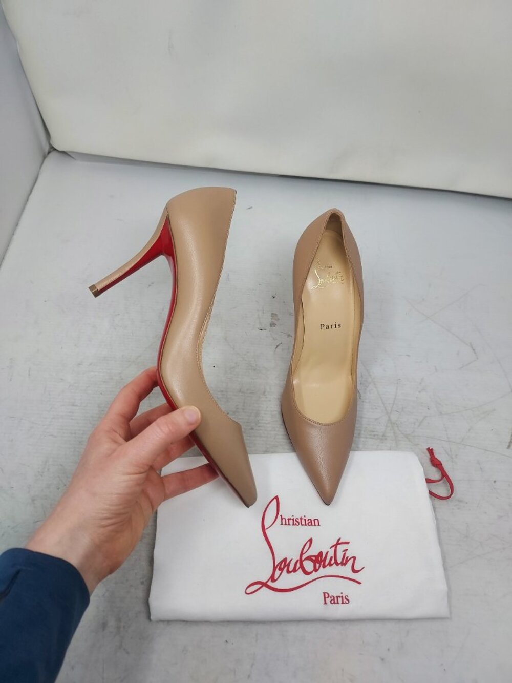 Christian Louboutin Apostrophy Nude Leather Pumps